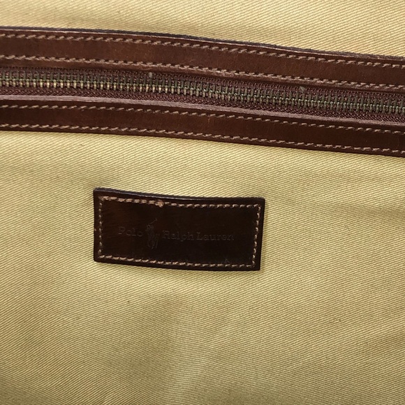 MRALPH LAUREN Black Watch Plaid Oversized Coated Canvas Brown Leather Travel Bag - Picture 10 of 16